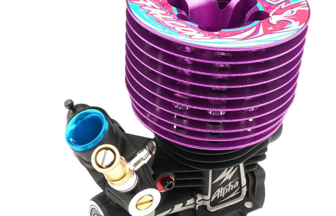 Moteur nitro 1/8 Alpha Plus Falcon-B .21 3P avec culasse de refroidissement anodisee violet