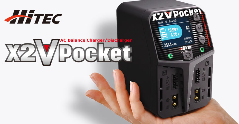 Chargeur AC compact Hitec X2 V Pocket 120 W double sortie pour accus RC