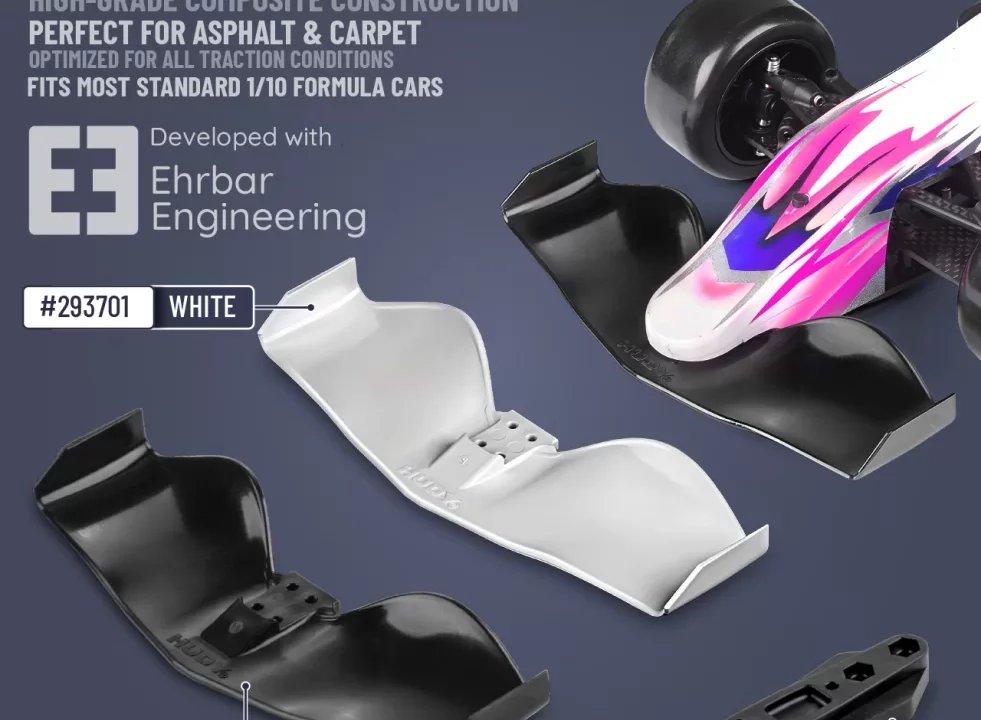 Aileron avant et nez Hudy pour châssis Formula 1/10 en composite