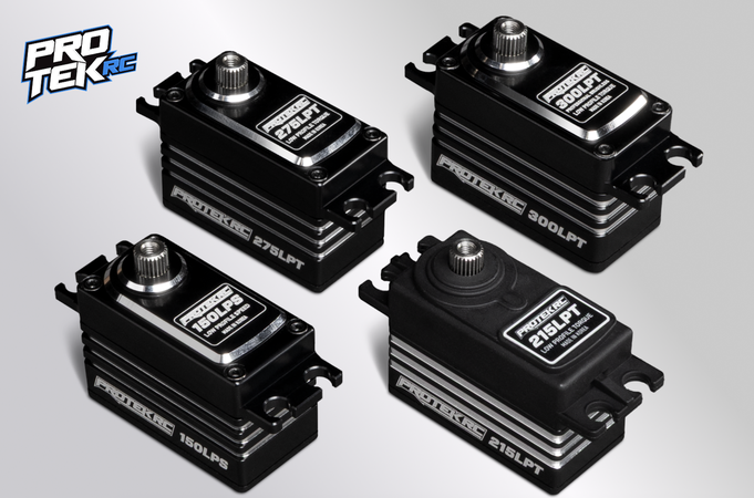 Les quatre servos low profile ProTek RC PTK-300LPT, PTK-275LPT, PTK-215LPT et PTK-150LPS