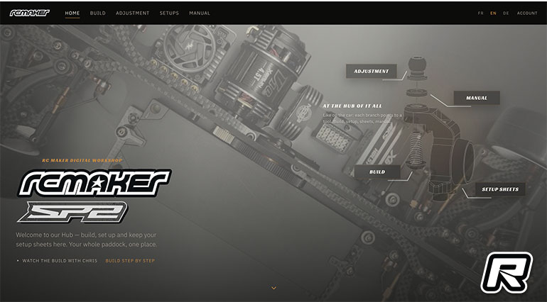 Interface de la plateforme The Hub de RC Maker pour la touring 1/10 SP2