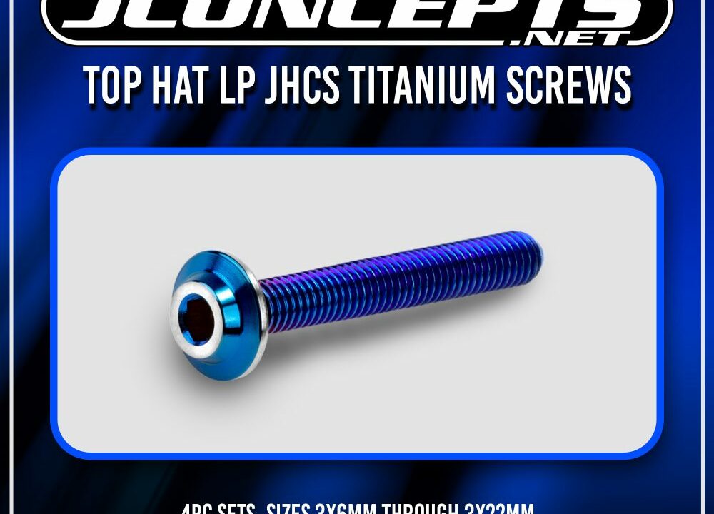 Vis titane JConcepts Top Hat LP JHCS en finitions burnt blue et stealth black pour 1/10