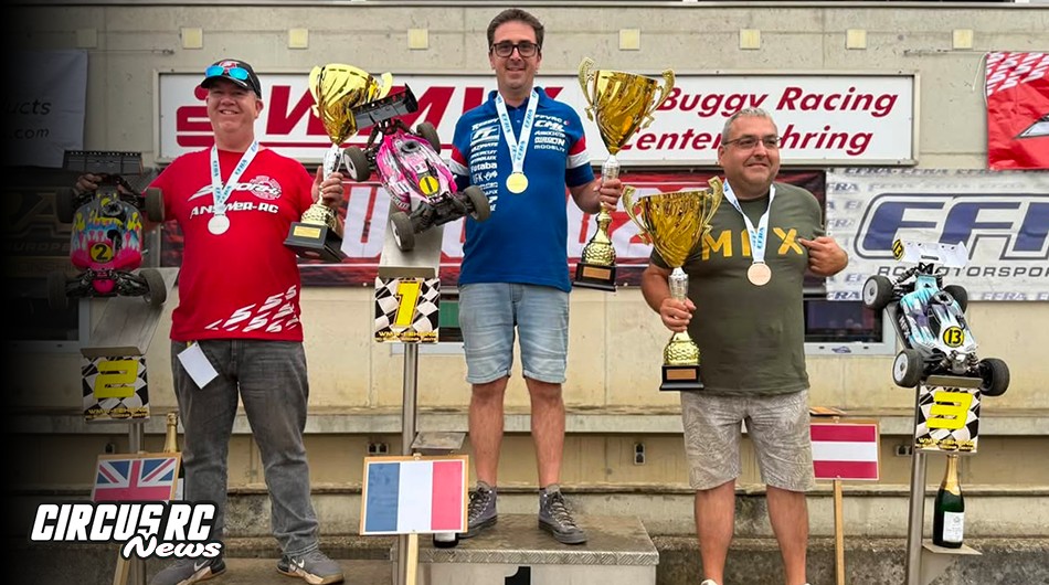 Podium du championnat d'Europe EFRA 40+ buggy nitro 1/8 avec Jérôme Sartel