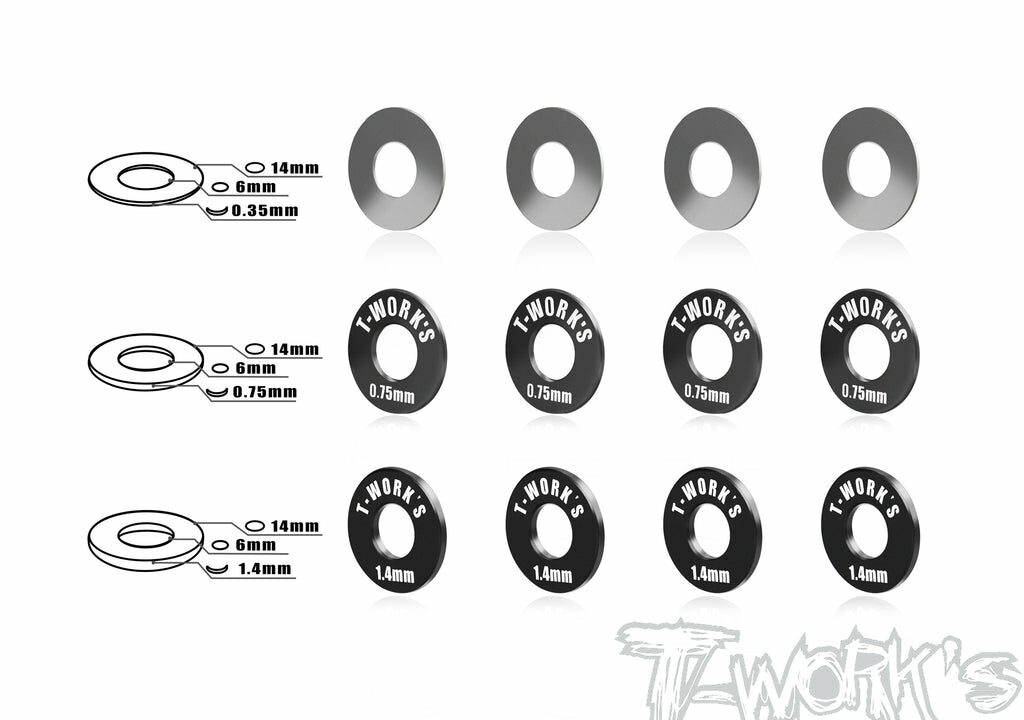 Entretoises de réglage de voie avant T-Work's TO-248-A pour buggy 1/8 en acier inox et aluminium