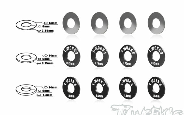 T-Work&rsquo;s TO-248-A : les entretoises de réglage de voie avant pour buggys 1/8