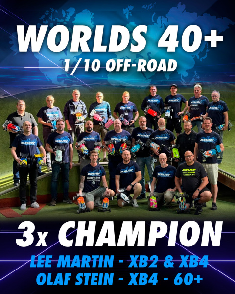 Xray XB2 et XB4 champions Worlds 40+ 1/10 Off-Road - Lee Martin et Olaf Stein